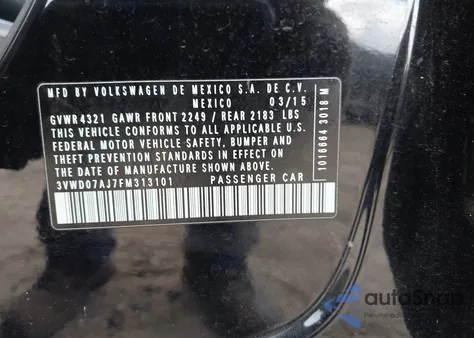 2015 Volkswagen Jetta 1.8T Se из США, поврежденный, VIN 3VWD07AJ7FM313101